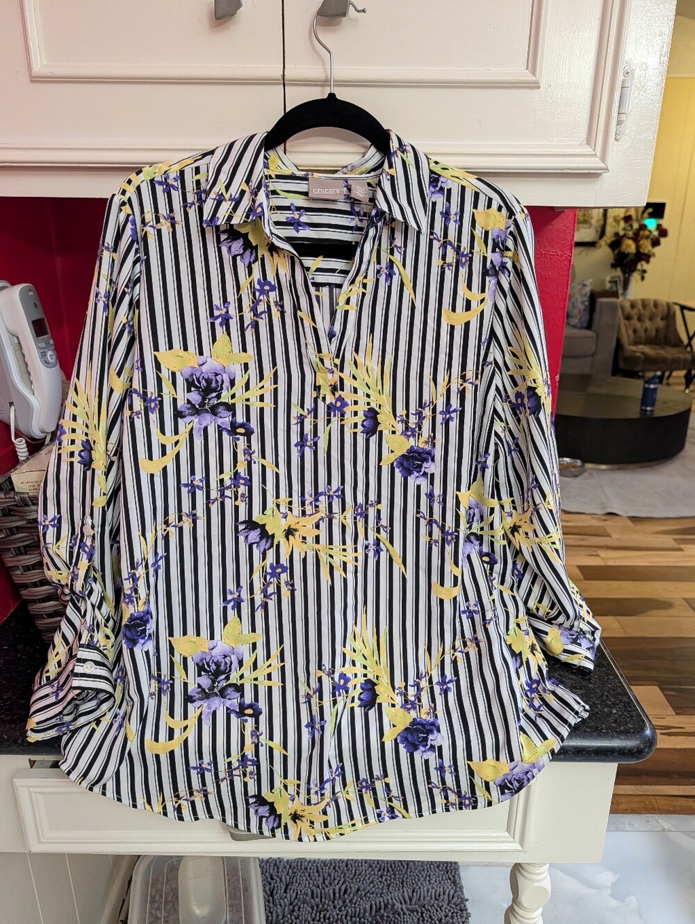 Chico's No-Iron Striped Floral Tunic Blouse